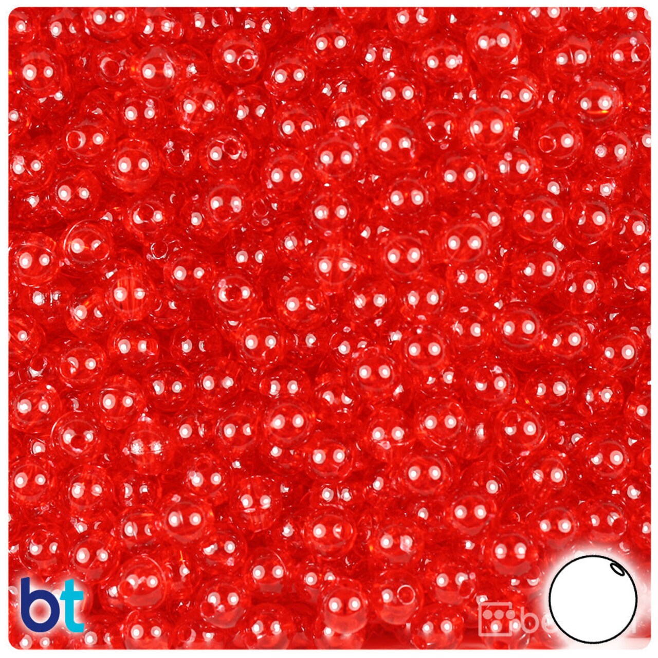 BeadTin Ruby Transparent 6mm Round Plastic Craft Beads (500pcs)
